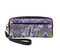 SamLng Reusable Cosmetic Makeup Bag â€“ Purple Lavender Floral Flowers Print Leather Small Makeup Bag for Travel, Toiletry Organizer with Zipper, Black, One Size