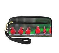 SamLng Reusable Cosmetic Makeup Bag â€“ Red cute birds Print Leather Small Makeup Bag for Travel, Toiletry Organizer with Zipper, Black, One Size
