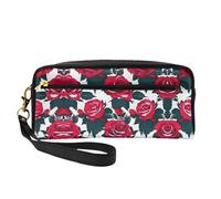 SamLng Reusable Cosmetic Makeup Bag – Rose Flower Floral Picture Print Leather Small Makeup Bag for Travel, Toiletry Organizer with Zipper, Black, One Size