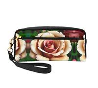 SamLng Reusable Cosmetic Makeup Bag â€“ Rustic Rose Flower Print Leather Small Makeup Bag for Travel, Toiletry Organizer with Zipper, Black, One Size