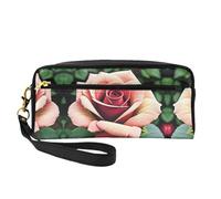 SamLng Reusable Cosmetic Makeup Bag – Rustic Rose Flowers Print Leather Small Makeup Bag for Travel, Toiletry Organizer with Zipper, Black, One Size