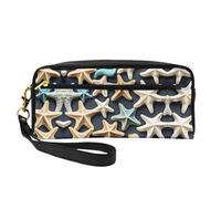 SamLng Reusable Cosmetic Makeup Bag â€“ Seashell Starfish Print Leather Small Makeup Bag for Travel, Toiletry Organizer with Zipper, Black, One Size
