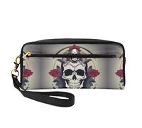 SamLng Reusable Cosmetic Makeup Bag â€“ Skull Yoga Print Leather Small Makeup Bag for Travel, Toiletry Organizer with Zipper, Black, One Size