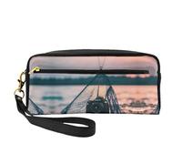 SamLng Reusable Cosmetic Makeup Bag â€“ Starfish Fishing Nets Print Leather Small Makeup Bag for Travel, Toiletry Organizer with Zipper, Black, One Size