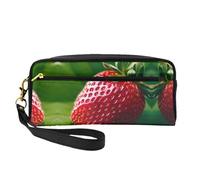 SamLng Reusable Cosmetic Makeup Bag – Strawberry Print Leather Small Makeup Bag for Travel, Toiletry Organizer with Zipper, Black, One Size