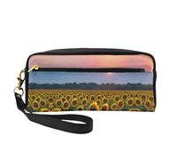 SamLng Reusable Cosmetic Makeup Bag â€“ sunflower sun Print Leather Small Makeup Bag for Travel, Toiletry Organizer with Zipper, Black, One Size