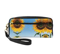 SamLng Reusable Cosmetic Makeup Bag â€“ sunflowers sun Print Leather Small Makeup Bag for Travel, Toiletry Organizer with Zipper, Black, One Size