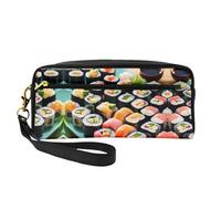 SamLng Reusable Cosmetic Makeup Bag â€“ Sushi Print Leather Small Makeup Bag for Travel, Toiletry Organizer with Zipper, Black, One Size