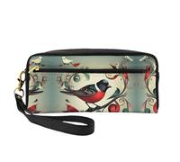 SamLng Reusable Cosmetic Makeup Bag – Teal Birds Musical Note Print Leather Small Makeup Bag for Travel, Toiletry Organizer with Zipper, Black, One Size