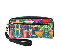 SamLng Reusable Cosmetic Makeup Bag â€“ Tropical Cocktail Print Leather Small Makeup Bag for Travel, Toiletry Organizer with Zipper, Black, One Size