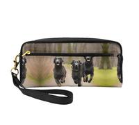 SamLng Reusable Cosmetic Makeup Bag â€“ Trotting Flat Coated Retrievers Paw Print Leather Small Makeup Bag for Travel, Toiletry Organizer with Zipper, Black, One Size