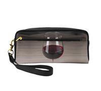 SamLng Reusable Cosmetic Makeup Bag â€“ Wine Bottle Glass Print Leather Small Makeup Bag for Travel, Toiletry Organizer with Zipper, Black, One Size