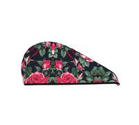 SamLng Rose Flower Floral Coral Velvet Dry Hair Cap - Perfect for Home, Travel, Pool Parties, Beaches, Baths, and More