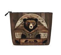 SamLng Rustic Lodge Bear Versatile Toiletry Organizer - Fake Hemp Makeup Bag - Reusable Cosmetic Bag with Zipper Pouch, Black, One Size