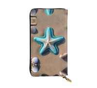 SamLng Seashells Starfish on Beach Print Leather Long Clutch Wallet for Women â€“ Fashionable, and Lightweight Waterproof Leather Wallet, Black, One Size