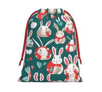 SamLng Small Drawstring Gift Bag - Bunny Rabbits Perfect for Christmas, Holiday, & Party Favors - Candy Bags & Treat Sacks