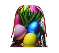 SamLng Small Drawstring Gift Bag - Colorful Easter Eggs Perfect for Christmas, Holiday, & Party Favors - Candy Bags & Treat Sacks
