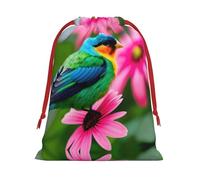 SamLng Small Drawstring Gift Bag - Colorful Flowers and Bird Perfect for Christmas, Holiday, & Party Favors - Candy Bags & Treat Sacks