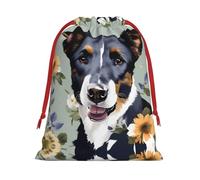 SamLng Small Drawstring Gift Bag - Dog Florals Perfect for Christmas, Holiday, & Party Favors - Candy Bags & Treat Sacks