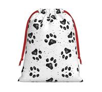 SamLng Small Drawstring Gift Bag - Dog Paw Pattern Perfect for Christmas, Holiday, & Party Favors - Candy Bags & Treat Sacks