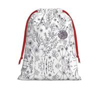 SamLng Small Drawstring Gift Bag - Flowering Herbs and Herbaceous Plants Perfect for Christmas, Holiday, & Party Favors - Candy Bags & Treat Sacks