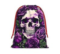 SamLng Small Drawstring Gift Bag - many Purple Rose Skull Perfect for Christmas, Holiday, & Party Favors - Candy Bags & Treat Sacks