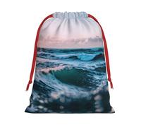 SamLng Small Drawstring Gift Bag - ocean waves Perfect for Christmas, Holiday, & Party Favors - Candy Bags & Treat Sacks