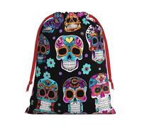 SamLng Small Drawstring Gift Bag - Sugar Skull Perfect for Christmas, Holiday, & Party Favors - Candy Bags & Treat Sacks