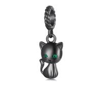 SamLng Sterling Silver Plated Bead Charms, Cat Coffee Cup Rose Flower Animal Bracelet Beads(Beautiful Black Cat)