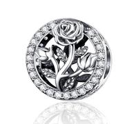 SamLng Sterling Silver Plated Bead Charms, Cat Coffee Cup Rose Flower Animal Bracelet Beads(Coffee Rose White)