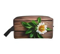 SamLng Teal Flower on Plank Print Travel Toiletry Bag - Cosmetic Makeup Pouch for Men and Women, Portable Organizer for Daily Use, White, One Size