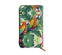 SamLng Tropical Flower Leaf Parrot Print Leather Long Clutch Wallet for Women â€“ Fashionable, and Lightweight Waterproof Leather Wallet, Black, One Size