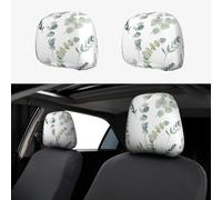 SamLng Universal White Natural Greenery Twig Print Car Headrest Cover 2 Pcs - Protector for Vans, SUVs, Trucks - Enhance Your Driving Experience
