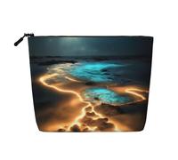 SamLng View under the moon Versatile Toiletry Organizer - Fake Hemp Makeup Bag - Reusable Cosmetic Bag with Zipper Pouch, Black, One Size