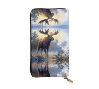 SamLng Vintage Fall Moose Deer Print Leather Long Clutch Wallet â€“ Fashionable, Personalized, and Durable Coin Pocket