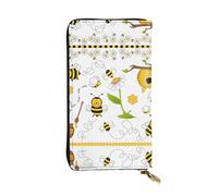 SamLng Vintage Flying Bees Daisy Honey Print Leather Long Clutch Wallet â€“ Fashionable, Personalized, and Durable Coin Pocket