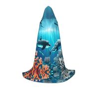 SamLng Whales under the sea Hooded Cloak – Costume Cosplay Cape, Ideal for Themed Party, Christmas, Easter Carniva and Halloween.