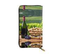 SamLng Wine Bottle Corks Grapes Print Leather Long Clutch Wallet for Women â€“ Fashionable, and Lightweight Waterproof Leather Wallet, Black, One Size