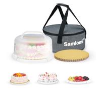 Samlomi Cake Carrier With Lid And Handle, Bpa-Free Cake Holder With Lid For 10 Inch Round Cake Carrier With 10 pcs Round Golden Cake Boards And Portable Insulated Bag（White）