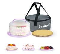 Samlomi Cake Carrier With Lid And Handle, Bpa-Free Cake Holder With Lid For 10 Inch Round Cake Carrier With 10 pcs Round Golden Cake Boards And Portable Insulated Bag（Purple）
