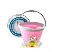 SAMMART 10L Collapsible Fishing Bucket - Foldable Round Tub - Portable Plastic Water Pail - Space Saving Outdoor Waterpot - Trunk Organizer for All Types of Vehicles (Pink+Bright Blue (set of 2))