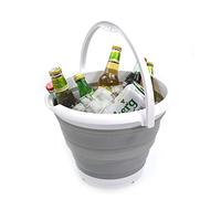 SAMMART 10L Collapsible Fishing Bucket - Foldable Round Tub - Portable Plastic Water Pail - Space Saving Outdoor Waterpot - Trunk Organizer For All Types Of Vehicles (Grey)