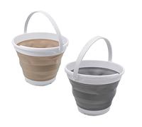 SAMMART 10L Collapsible Plastic Bucket - Foldable Round Tub - Portable Fishing Water Pail - Space Saving Outdoor Waterpot. Size 31cm Dia (Grey + Latte)