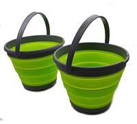 SAMMART - 10L Collapsible Plastic Bucket - Foldable Round Tub - Portable Fishing Water Pail - Space Saving Outdoor Waterpot, Size 33cm Dia (Dark Grey/Fluorescent Green (Set of 2))