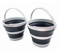 SAMMART - 10L Collapsible Plastic Bucket - Foldable Round Tub - Portable Fishing Water Pail - Space Saving Outdoor Waterpot, Size 33cm Dia (Grey/Charcoal Black (Set of 2))