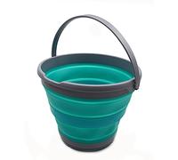 SAMMART 10L Collapsible Plastic Bucket - Foldable Round Tub - Portable Fishing Water Pail - Space Saving Outdoor Waterpot, Size 33cm Dia (10L, Grey/Bluish-Green, 1)