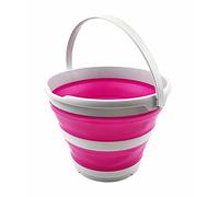 SAMMART - 10L Collapsible Plastic Bucket - Foldable Round Tub - Portable Fishing Water Pail - Space Saving Outdoor Waterpot, Size 33cm Dia (Grey/Flamingo)