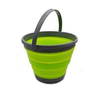 SAMMART 10L Collapsible Plastic Bucket - Foldable Round Tub - Portable Fishing Water Pail - Space Saving Outdoor Waterpot, Size 33cm Dia (10L, Dark Grey/Fluorescent Green, 1)