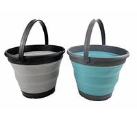 SAMMART 10L Collapsible Plastic Bucket - Foldable Round Tub - Portable Fishing Water Pail - Space Saving Outdoor Waterpot. Size 31cm Dia (Alloy Grey + Crystal Blue)