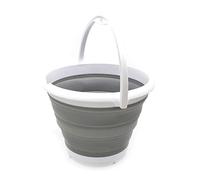 SAMMART 10L Collapsible Plastic Fishing Bucket - Foldable Round Tub with Handle - Portable Plastic Water Pail - Pop Up Saving Outdoor Waterpot (White/Grey)